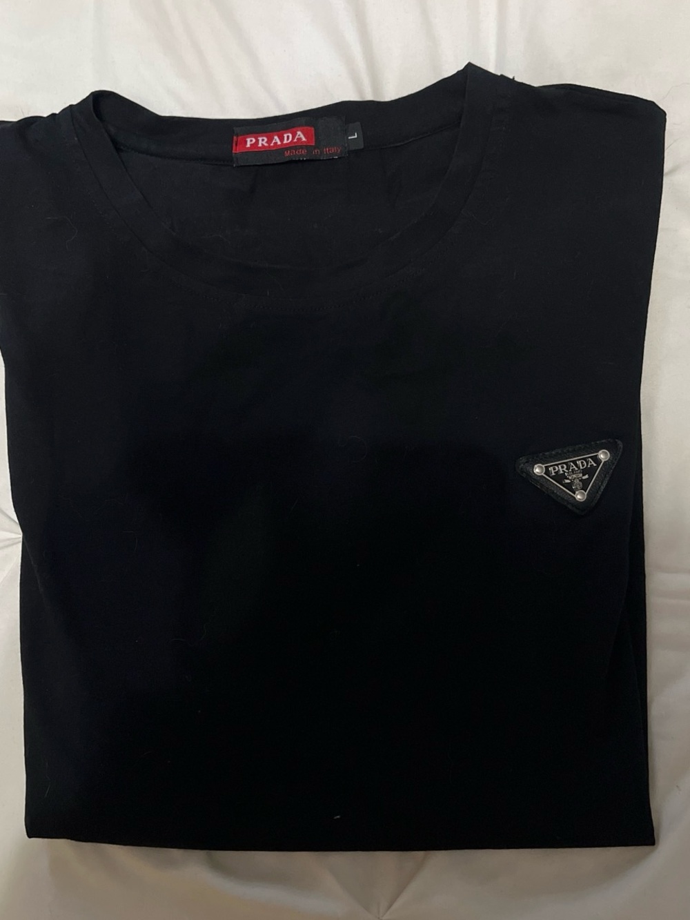 Prada Black Short-Sleeve Crewneck T-Shirt with Triangle Logo